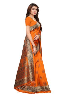 Jhumki Mustard Printed Mysore Art Silk Kanjivaram Sarees With Blouse