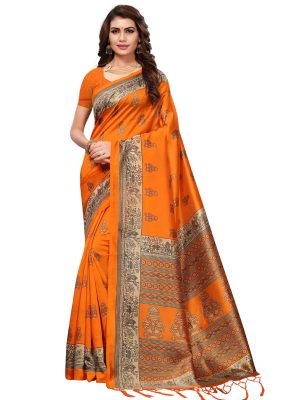 Jhumki Mustard Printed Mysore Art Silk Kanjivaram Sarees With Blouse