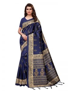 Jhumki Navy Printed Mysore Art Silk Kanjivaram Sarees With Blouse