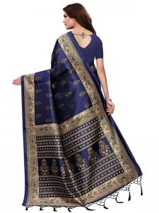 Jhumki Navy Printed Mysore Art Silk Kanjivaram Sarees With Blouse