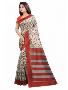 Kashmira Red Printed Mysore Art Silk Kanjivaram Sarees With Blouse