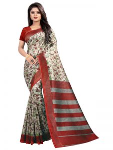 Kashmira Red Printed Mysore Art Silk Kanjivaram Sarees With Blouse