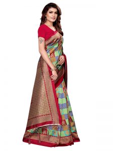 Mor Gulab Maroon Printed Mysore Art Silk Kanjivaram Sarees With Blouse