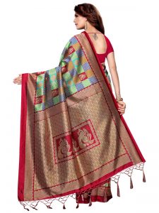 Mor Gulab Maroon Printed Mysore Art Silk Kanjivaram Sarees With Blouse