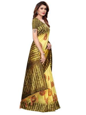 Nagma Pan Lemon Printed Mysore Art Silk Kanjivaram Sarees With Blouse