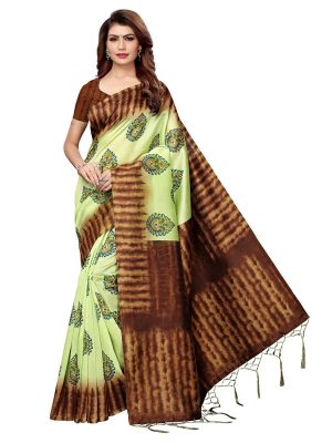 Nagma Pan Pista Printed Mysore Art Silk Kanjivaram Sarees With Blouse