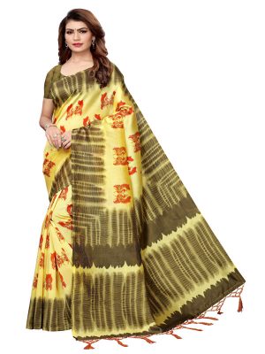 Nagma Twins Lemon Printed Mysore Art Silk Kanjivaram Sarees With Blouse