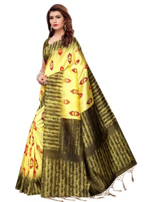 Nagma Flower Lemon Printed Mysore Art Silk Kanjivaram Sarees With Blouse