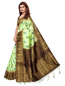 Nagma Flower Pista Printed Mysore Art Silk Kanjivaram Sarees With Blouse