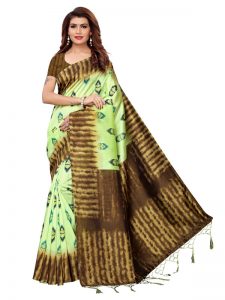 Nagma Flower Pista Printed Mysore Art Silk Kanjivaram Sarees With Blouse