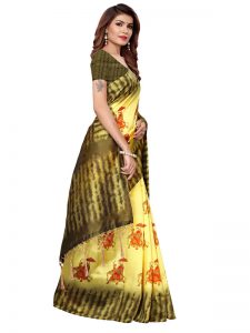 Nagma Hathi Lemon Printed Mysore Art Silk Kanjivaram Sarees With Blouse