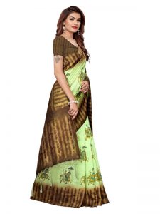 Nagma Hathi Pista Printed Mysore Art Silk Kanjivaram Sarees With Blouse