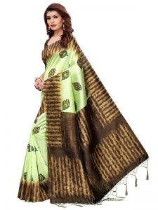 Nagma Pankh Pista Printed Mysore Art Silk Kanjivaram Sarees With Blouse