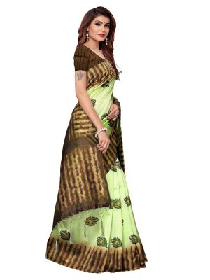 Nagma Pankh Pista Printed Mysore Art Silk Kanjivaram Sarees With Blouse