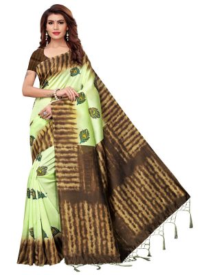 Nagma Pankh Pista Printed Mysore Art Silk Kanjivaram Sarees With Blouse