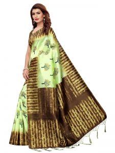 Nagma Tree Pista Printed Mysore Art Silk Kanjivaram Sarees With Blouse