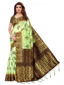 Nagma Tree Pista Printed Mysore Art Silk Kanjivaram Sarees With Blouse