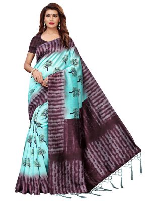 Nagma Tree Rama Printed Mysore Art Silk Kanjivaram Sarees With Blouse