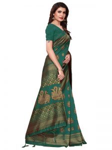 Rajhans Green Printed Mysore Art Silk Kanjivaram Sarees With Blouse