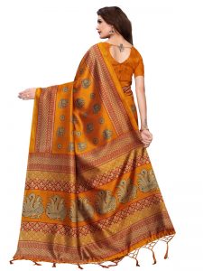 Rajhans Mustard Printed Mysore Art Silk Kanjivaram Sarees With Blouse