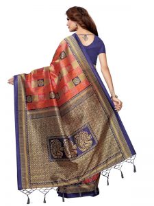 Rosy Navy Red Printed Mysore Art Silk Kanjivaram Sarees With Blouse