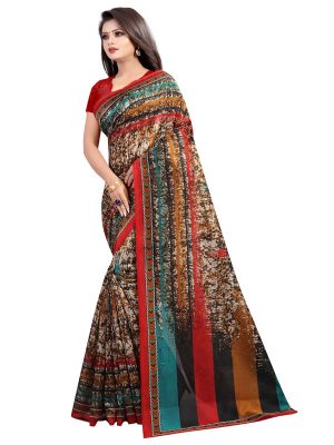 Rusty Border Printed Mysore Art Silk Kanjivaram Sarees With Blouse