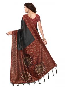 Safina Black Printed Mysore Art Silk Kanjivaram Sarees With Blouse