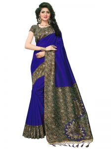 Safina Navy Printed Mysore Art Silk Kanjivaram Sarees With Blouse