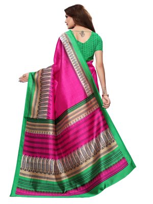 Shanaya Pink Printed Mysore Art Silk Kanjivaram Sarees With Blouse