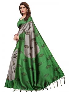 Shilpa Green Printed Mysore Art Silk Kanjivaram Sarees With Blouse