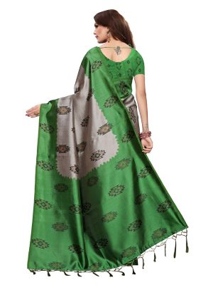Shilpa Green Printed Mysore Art Silk Kanjivaram Sarees With Blouse