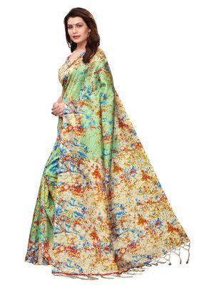 Spray Pista Printed Mysore Art Silk Kanjivaram Sarees With Blouse