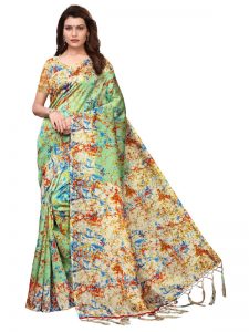 Spray Pista Printed Mysore Art Silk Kanjivaram Sarees With Blouse