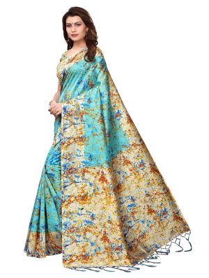 Spray Rama Printed Mysore Art Silk Kanjivaram Sarees With Blouse