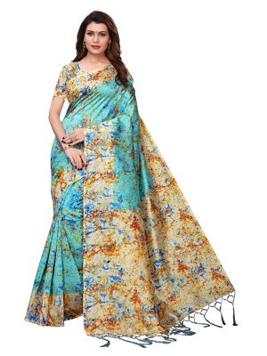 Spray Rama Printed Mysore Art Silk Kanjivaram Sarees With Blouse