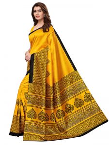 Suryamukhi Yellow Printed Mysore Art Silk Kanjivaram Sarees With Blouse