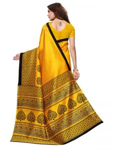 Suryamukhi Yellow Printed Mysore Art Silk Kanjivaram Sarees With Blouse