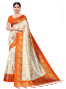 Wedding Fenta Printed Mysore Art Silk Kanjivaram Sarees With Blouse