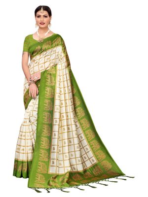 Wedding Mehendi Printed Mysore Art Silk Kanjivaram Sarees With Blouse