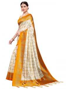 Wedding Mustard Printed Mysore Art Silk Kanjivaram Sarees With Blouse