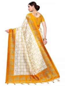 Wedding Mustard Printed Mysore Art Silk Kanjivaram Sarees With Blouse