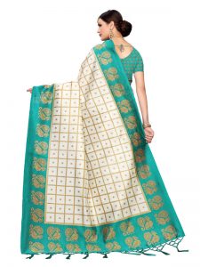 Wedding Peacock Green Printed Mysore Art Silk Kanjivaram Sarees With Blouse