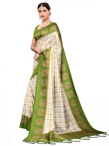 Wedding Peacock Mehendi Printed Mysore Art Silk Kanjivaram Sarees With Blouse