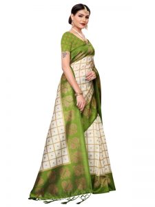 Wedding Peacock Mehendi Printed Mysore Art Silk Kanjivaram Sarees With Blouse