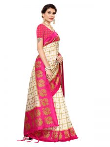 Wedding Peacock Pink Printed Mysore Art Silk Kanjivaram Sarees With Blouse