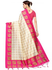 Wedding Peacock Pink Printed Mysore Art Silk Kanjivaram Sarees With Blouse