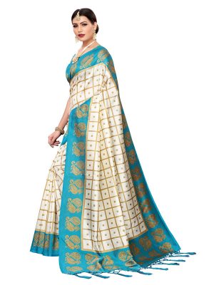 Wedding Peacock Rama Printed Mysore Art Silk Kanjivaram Sarees With Blouse