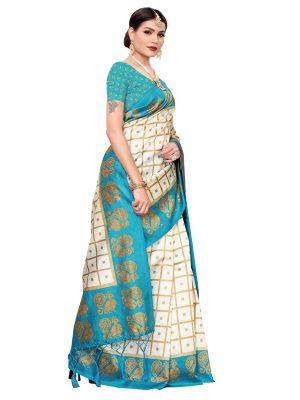 Wedding Peacock Rama Printed Mysore Art Silk Kanjivaram Sarees With Blouse