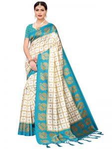 Wedding Peacock Rama Printed Mysore Art Silk Kanjivaram Sarees With Blouse