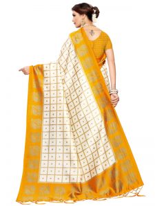 Wedding Peacock Yellow Printed Mysore Art Silk Kanjivaram Sarees With Blouse